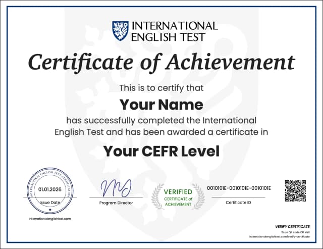 English Level Test certificate example