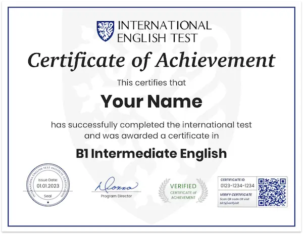 B1 — Intermediate certificate example