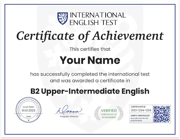B2 — Upper-Intermediate certificate example
