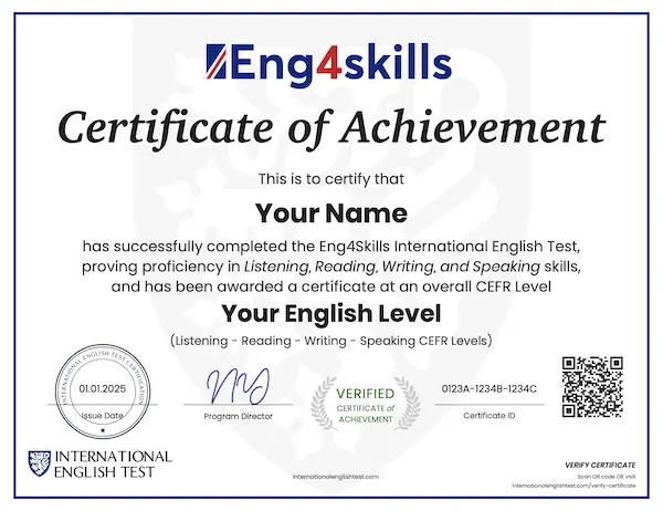 Certificat Eng4Skills Certificat de compétences Eng4Skills