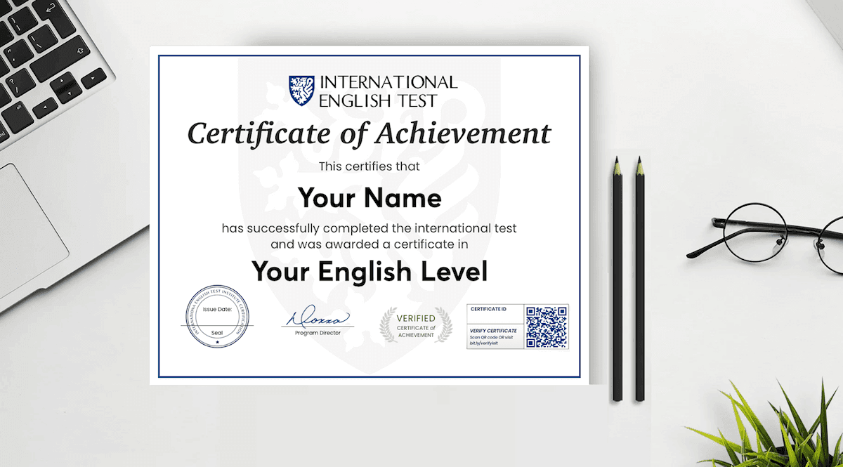 Certificat d'anglais en ligne Certificat d'anglais en ligne — certificat exemple conforme au CEFR