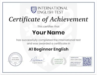 A1 English Certificate A1 Beginner English Certificate