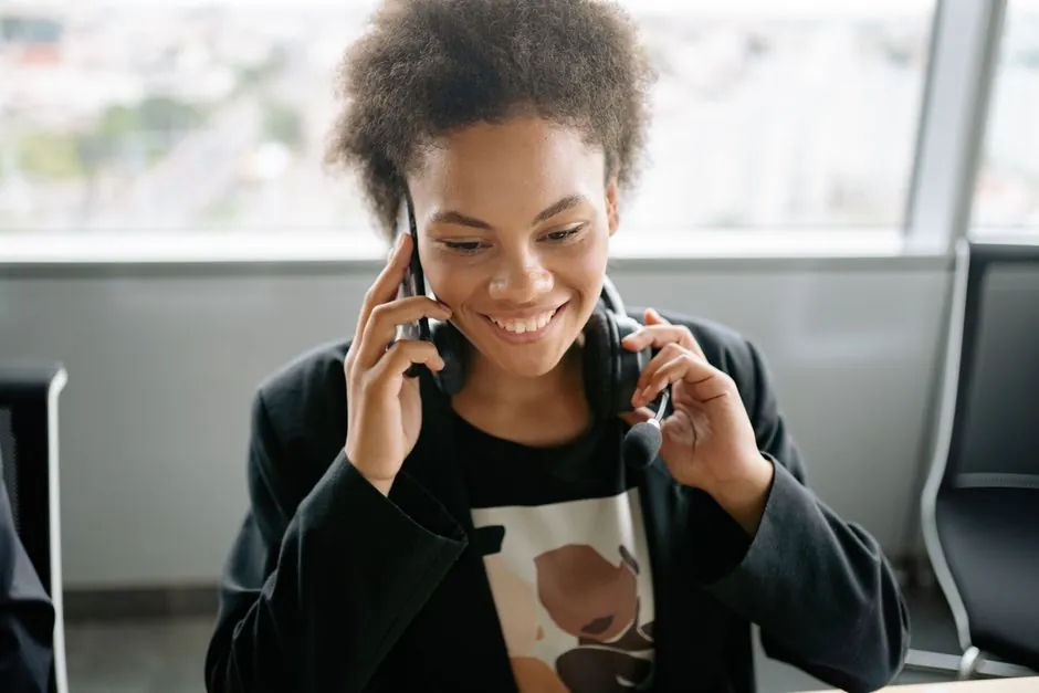 Professional taking a spoken English assessment with a headset