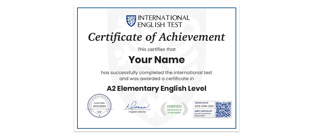 A2 Elementary English Level International English Test